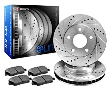 R1 Concepts KEDS12051 Eline Series Cross-Drilled Slotted Rotors And Ceramic Pads Kit - Front
