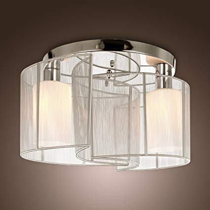 LightInTheBox 2 Light Semi Flush Mount Ceiling Light Fixture with Fabric Shade and Cloth Cover, Chrome, Mini Style Chandeliers for Hallway, Study Room/Office, Bedroom