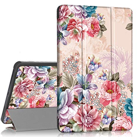 Hocase Galaxy Tab A 10.1 (2019) SM-T510/SM-T515 Case, PU Leather Case with Cute Flower Design, Auto Sleep Wake Feature, Hard Back Cover for Samsung Galaxy Tab A 10.1-Inch 2019 - Peony Flowers