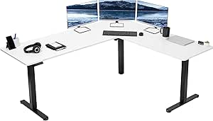 VIVO Electric Height Adjustable 75 x 63 inch Corner Stand Up Desk, White Table Top, Black Frame, L-Shaped Standing Workstation, 3CT Series, DESK-E3CTBW-75