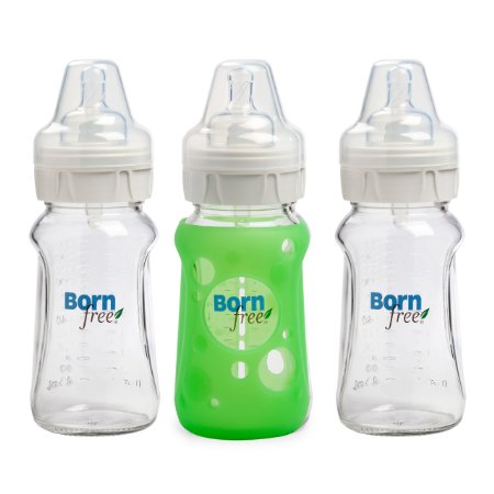 Born Free 9 oz BPA-Free Premium Glass Bottle with Bonus Silicone Sleeve 3-Pack