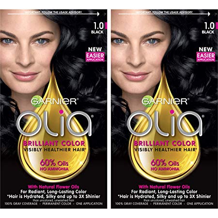 Garnier Olia Ammonia-Free Brilliant Color Oil-Rich Permanent Hair Color, 1.0 Black (2 Count) Black Hair Dye