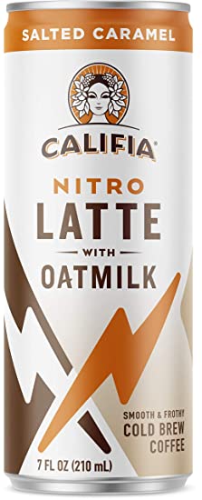 Califia Farms - Nitro Cold Brew Coffee, Oat Milk Latte - Salted Caramel - 7 Oz (12 Cans) | Shelf Stable | Iced Coffee On-the-Go | Clean Energy | Dairy Free | Gluten Free | Plant Based | Non-GMO
