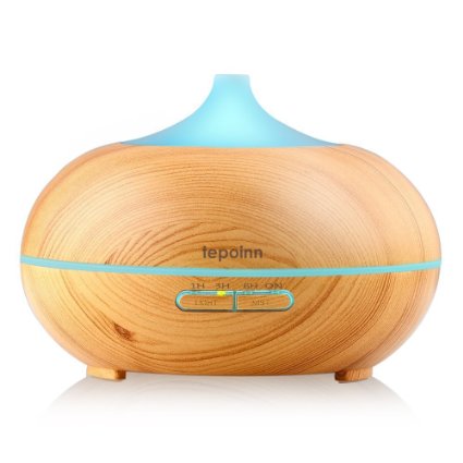 Tepoinn Aroma Diffuser 300ML Essential oil Diffuser Electric Ultrasonic Humidifier Aromatherapy Cool Mist Humidifier, Air Purifier, 7 Color LED light 4 time-setting Classic Light-Wood Grain, Whisper-Quiet