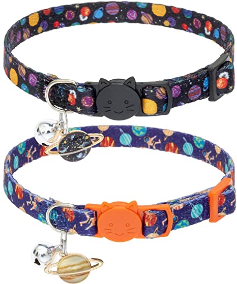 EXPAWLORER Cat Collar 2 Pack Adjustable Pet Collar with Bell Stylish Stars Pattern Design Dog Collar Durable Breakaway Cat Collar