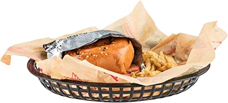 11 x 7 Inch Fast Food Baskets, 10 Oval Deli Baskets - Microwave Safe, Dishwasher Safe, Black Plastic Serving Baskets, For Burgers, Fries, Sandwiches, And More - Restaurantware, 10 Count (Pack of 1)