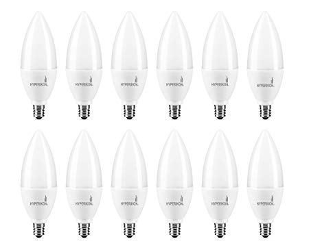 Hyperikon LED Candelabra Bulb B11 Frosted 5W (40W Equivalent), 3000K (Soft White Glow), Candle Bulb Chandelier, Small Base E12, Not Dimmable - Great for Ceiling Fan, Chandelier, Wall Sconce (12 Pack)