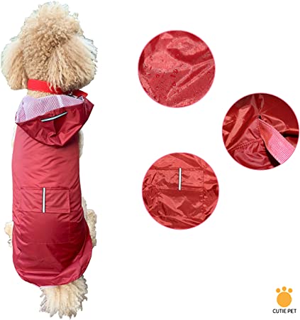 Cutie Pet Dog Raincoat Waterproof Coats Lightweight Rain Jacket Breathable Rain Poncho Hooded Rainwear with Safety Reflective Stripes (4XL, Wine Red)