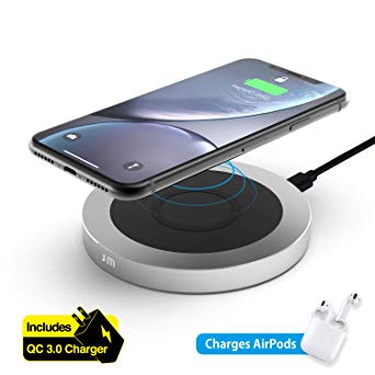 AluBase Wireless Charger Aluminum PD/QC Fast Charging Pad 10W Qi-Certified iPhone XSMax/XR/XS/X/8/8Plus Samsung Galaxy S10/S9/S9 /S8/S8 /Note 9/Note 8/S7 and More (with AC Adapter)