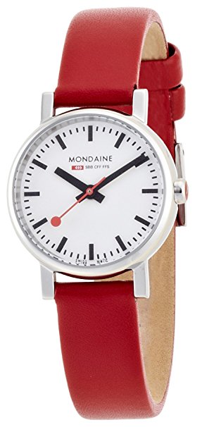 Mondaine Women's Quartz Watch with White Dial Analogue Display and Red Leather Strap A658.30301.11SBC