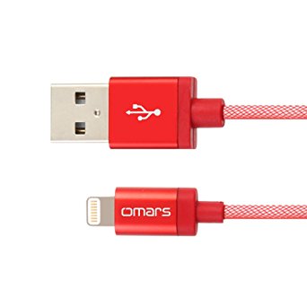 [Apple MFI Certified] Omars 3.3ft/ 1m PET Braided Lightning 8pin to USB Power and SYNC Cable Charger Cord with Aluminum Connector Head for iPhone 5, 5s, 5c, 6, 6 Plus, iPod touch 5, iPod nano 7, iPad Mini 1,2, 3, iPad 4, iPad Air 1, 2 (Metal Red 1m)