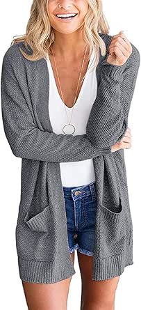 MEROKEETY Women's 2024 Long Sleeve Waffle Knit Cardigan Open Front Cozy Sweater Coat with Pockets