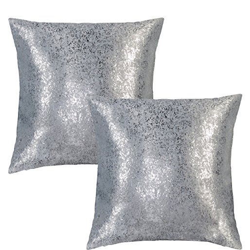 SUO AI TEXTILE Starry Sky Metallic Print Suede Thick Pillows Decorative Throw Pillowcase Square Cover for Home or Sofa (18 x 18 Inch, 2 Pack, Silver-Gray)