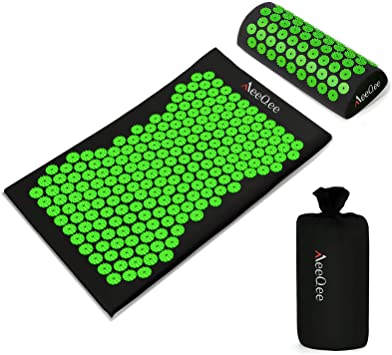MeeQee Acupressure Mat with Pillow and Carry Bag for Foot/Back/Neck Pain Relief - Acupuncture Massage Set for Muscle Relaxation & Tension at Home