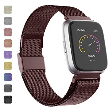 iGK Metal Replacement Bands Compatible for Fitbit Versa/Versa Lite Edition/Versa 2, Stainless Steel Loop Metal Mesh Bracelet Unique Magnet Lock Wristbands