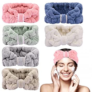 6 Pack Microfiber Headband Soft Coral Fleece Headbands Elastic Terry Cloth Skin Care Headband Spa Facial Head Wrap for Women Fluffy Headbands for Washing Face Makeup Shower Yoga Sports