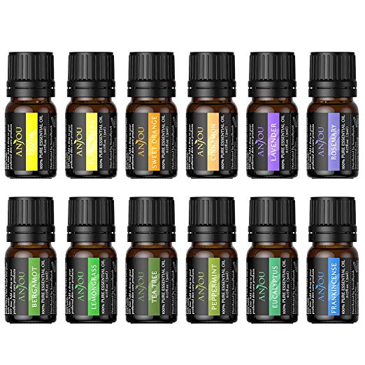 Anjou Essential Oils Set, 12 Premium New Formula Oils for Pure Aromatherapy Essential Oil Kit, Included Lavender, Sweet Orange, Tea Tree, Eucalyptus and 8 More