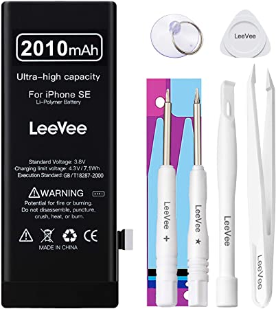 2010mAh High Capacity Replacement Battery Compatible with iPhone SE, LeeVee 0 Cycle Li-Polymer Replacement Battery for iPhone SE with Repair Tools Kits, Adhesive Strips & Instruction