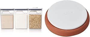 OXO Good Grips 6 Piece Large Canister Set with Scoops, 4.4 qt each, White & Good Grips POP Container Brown Sugar Keeper