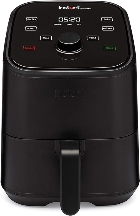 Instant Brands Vortex Mini 4-en-1 Friteuse sans Huile 2L - Multicuiseur avec Fonctions Friteuse à Air, Pâtisserie, Rôtir et Chauffe-Plat- 1300W- Couleur Noir