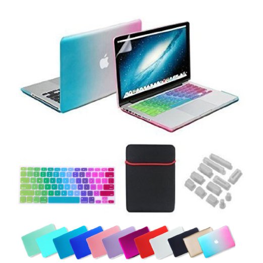 Se7enline Macbook Air Cover Case Rubberized Frosted Soft Touch Hard Shell Case Cover for Macbook Air 13.3" (Models: A1369, A1466),with Soft Sleeve Bag and Silicon Keyboard Protector and Clear LCD Screen Protector and 12pcs Dust plug,Rainbow