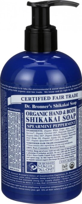 Dr Bronners Fair Trade and Organic Shikakai Hand and Body Pump Soap - SpearmintPeppermint 12 oz