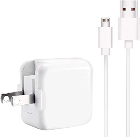 iPad Charger 2.4A 12W USB Wall Charger Foldable Portable Travel Plug   6FT Charging Cable, Compatible with iPhone X/8/8Plus/7/7Plus/6s/6sPlus/6/6Plus/SE/5s/5, Pad 4/Mini/Air/Pro,iPod