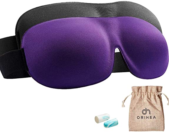 Eye Cover Sleeping Mask for Woman Men, Patented Design Great Blackout Sleep Mask Comfortable Eye Mask Blindfold (Black£«Purple£«earplug)