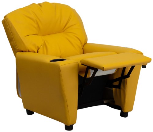 Flash Furniture BT-7950-KID-YEL-GG Contemporary Yellow Vinyl Kids Recliner with Cup Holder