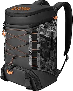 OutdoorMaster Cooler Backpack with Leak-Proof Design, 2 Insulated Compartments Portable Thermal Bag for Camping, Beach, Travel, Lunch, Drink, Ice