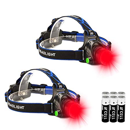 Red LED Headlamp, Zoomable Tactical High Lumen Headlamp Long Range Red Beam For Hog Coyote Varmint Hunting, 2 Pack