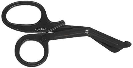 Bandage Scissors - Titanium Bonded Medical Scissors - Trauma Shears 7.5 Inch Bent, Tactical Stealth Black Shears for Nurses by Kovira