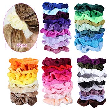 45 Pcs Velvet Scrunchies High Elastic Rubber Band Hair Rope Ponytail Holder Bobbles Hair Ties Multi-colored Simple Hair Scrunchie for Women Hair Accessories