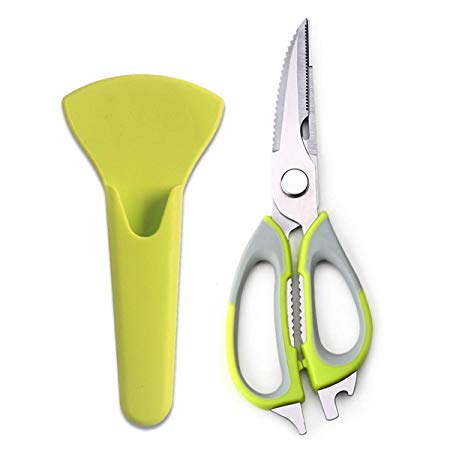 Kitchen Scissors, Cut Meat and Bone, asika Multi-Function Kitchen Scissors with Sharp Blade,Stainless Steel 7 in 1 Kitchen Shears (Green)