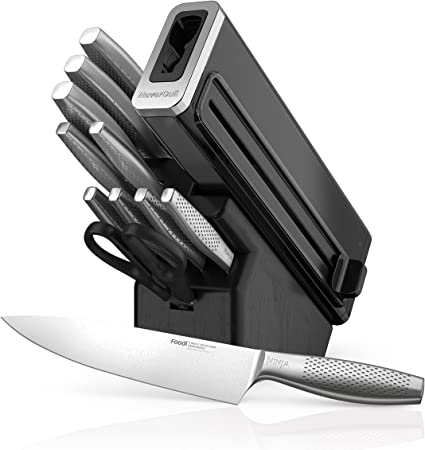 Ninja K62012 Foodi NeverDull Premium 12-Piece German Stainless Steel Knife System with Built-in Sharpener, Stainless Steel/Black