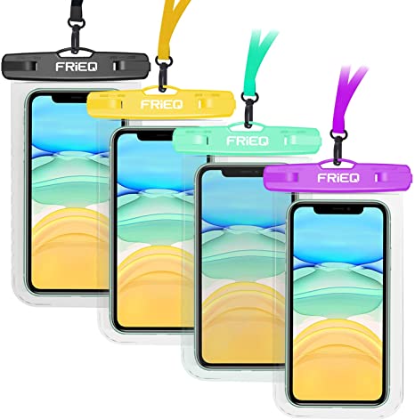 FRiEQ Universal Waterproof Case, 4 Pack Waterproof Phone Pouch Underwater IPX8 Dry Bag Compatible iPhone 11/11 Pro Max/Xs Max/XS/XR/X/8P, Galaxy S20/S10/S9, Google/HTC up to 7"