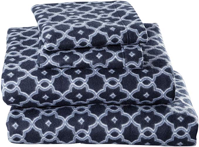 Dara Collection Super Soft Extra Plush Fleece Sheet Set. Cozy, Warm, Durable, Smooth, Breathable Winter Sheets with Printed Pattern (Full, Arbour Navy)