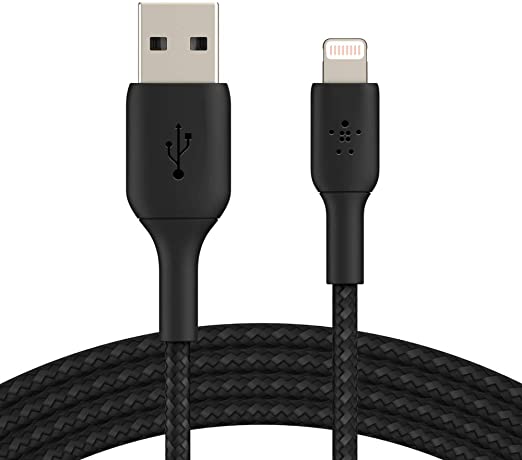 Belkin iPhone Charging Cable (Braided Lightning Cable Tested to Withstand 1000  Bends) Lightning to USB Cable, MFi-Certified iPhone Charging Cord (3ft/1m, Black) (CAA002bt1MBK)