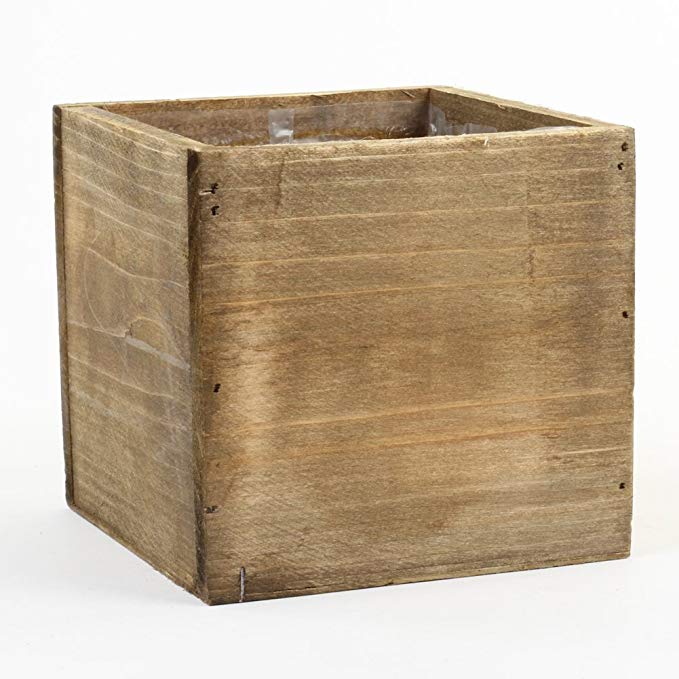 Koyal Wholesale Square Cube Shabby Chic Wood Vase 5", Brown (Pack of 6)