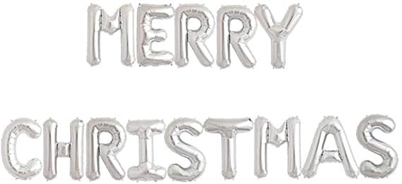 AuroTrends® Silver 16" Letters Merry Christmas Foil Balloons Party Decorative Balloons (Silver)