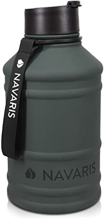 Navaris Stainless Steel Water Bottle - 2.2 Litre Large Metal Sports, Camping, Gym Canteen for Drinking Water, Liquid, Drinks