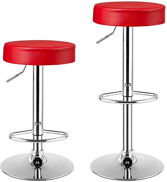 COSTWAY Bar Stools Set of 2, Modern Swivel Backless Round Barstool, PU Leather Armless bar Chair with Height Adjustable, Chrome Footrest, Sturdy Metal Frame for Kitchen Dining Bistro Pub (2 pcs, Red)