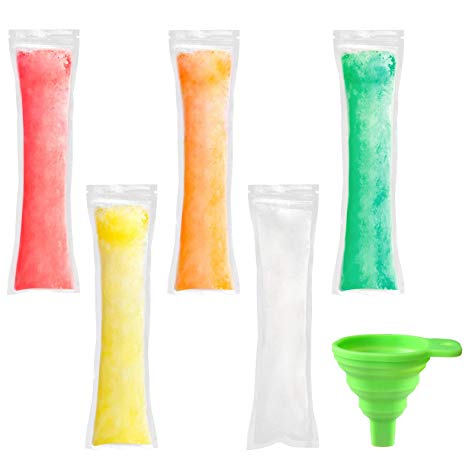 Ouddy 150 Pack Popsicle Bags - 8.66''X2.36'' Disposable DIY Ice Pop Bags Popsicle Pouches with Foldable Silicone Funnel for Healthy Snacks, Gogurt, Ice Candy, or Freeze Pops - BPA Free & FDA Approved