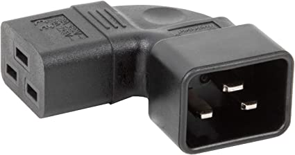 Plugrand (PA-0353) IEC 320 C20 Male to C19 Left Angled AC Power Adapter, IEC 320 C19 to C20 Horizontal Right Angled Power Adapter 16A/250V 18A 125V