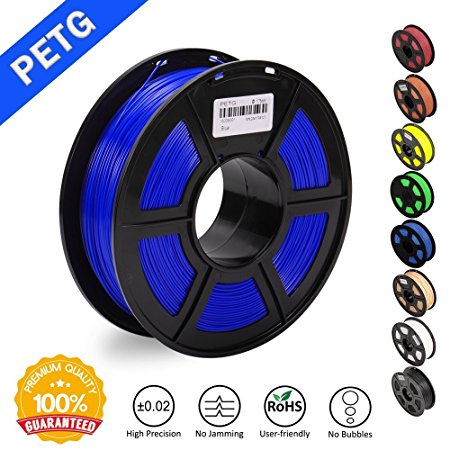 SUNLU 1.75mm PETG Blue 3D Printer Filament, Dimensional Accuracy  /- 0.02mm, 2.2 LBS (1KG) Spool,1.75 mm PLA 3D Filament for Most 3D Printer & 3D Printing Pen, PETG Blue