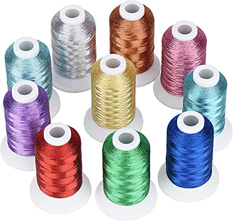Simthread 10 Essential Colors Metallic Embroidery Machine Thread Kit 500M(550Y) for Computerized Embroidery and Decorative Sewing