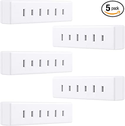 GE 3-Outlet Extender Wall Tap, 5 Pack, Polarized Expander, 2-Prong, Indoor Rated, Perfect for Home or Travel, UL Listed, White, 56217, 5-Pack