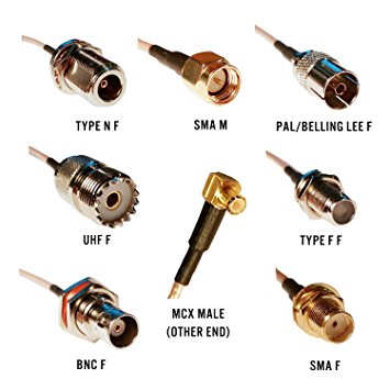 RTL-SDR Blog MCX Male to SMA F, SMA M, BNC F, Type N F, Type F F, UHF F, PAL F RG316 20cm Pigtail Adapters Bundle