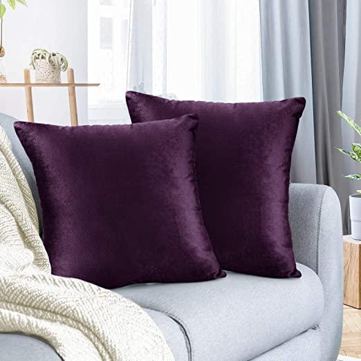 Nestl Throw Pillow Covers, Cozy Velvet Decorative Eggplant Purple Pillow Covers 20x20 Inches, Soft Solid Couch Pillow Covers for Sofa, Bed and Car, Set of 2