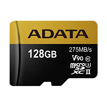 ADATA Premier ONE 128GB SDXC UHS-II U3 Class10 V90 3D NAND 4K 8K Ultra HD 275MB/s Micro SD Card Only (AUSDX128GUII3CL10-C)